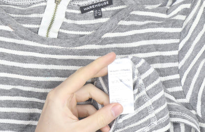 Warehouse Women’s Grey Striped Skater Dress Size 14 Short Sleeve