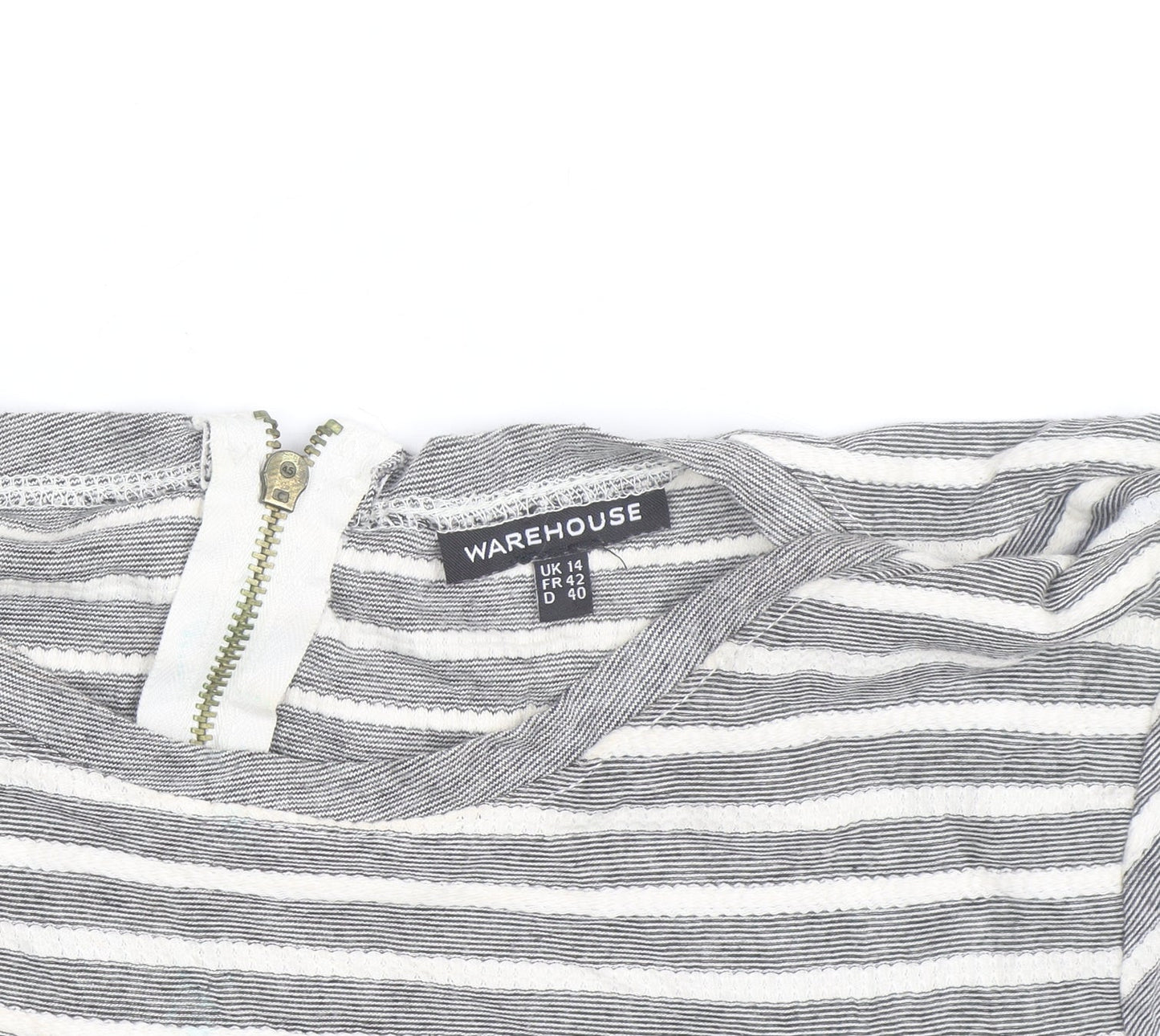 Warehouse Women’s Grey Striped Skater Dress Size 14 Short Sleeve
