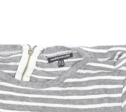 Warehouse Women’s Grey Striped Skater Dress Size 14 Short Sleeve