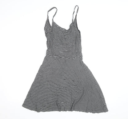 H&M Women's Black Striped Slip Dress Size 12 Sleeveless Jersey