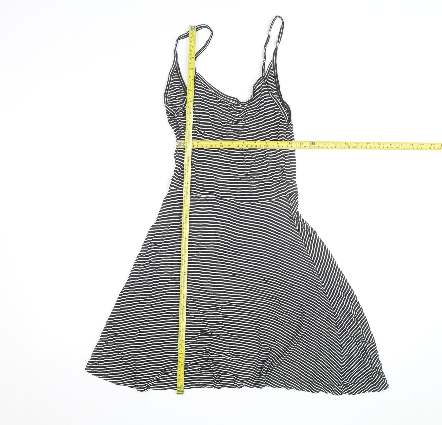 H&M Women's Black Striped Slip Dress Size 12 Sleeveless Jersey