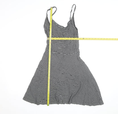 H&M Women's Black Striped Slip Dress Size 12 Sleeveless Jersey