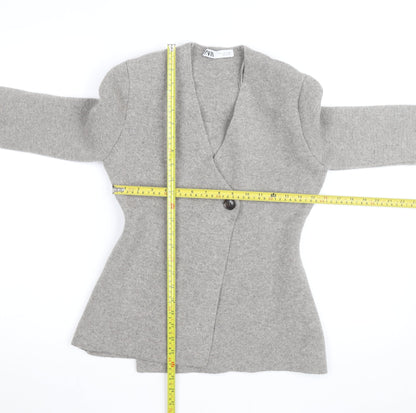 Zara Women Grey Wool Blend V-Neck Cardigan Size S