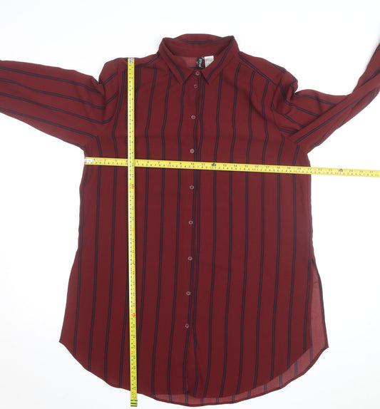 H&M Divided Women's Red Striped Long Sleeve Button-Up Shirt Size 12