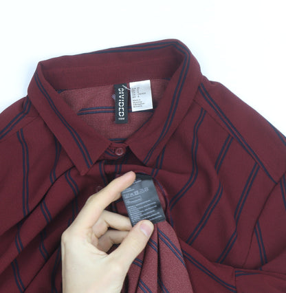 H&M Divided Women's Red Striped Long Sleeve Button-Up Shirt Size 12