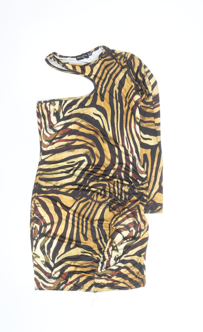 PrettyLittleThing Women’s Brown Animal Print One Shoulder Bodycon Dress Size 12
