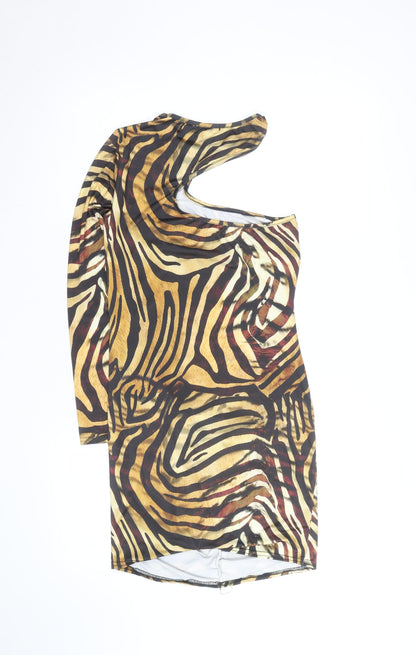 PrettyLittleThing Women’s Brown Animal Print One Shoulder Bodycon Dress Size 12