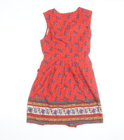 Dorothy Perkins Womens Red Lace Boho Floral A-Line Dress Size 8