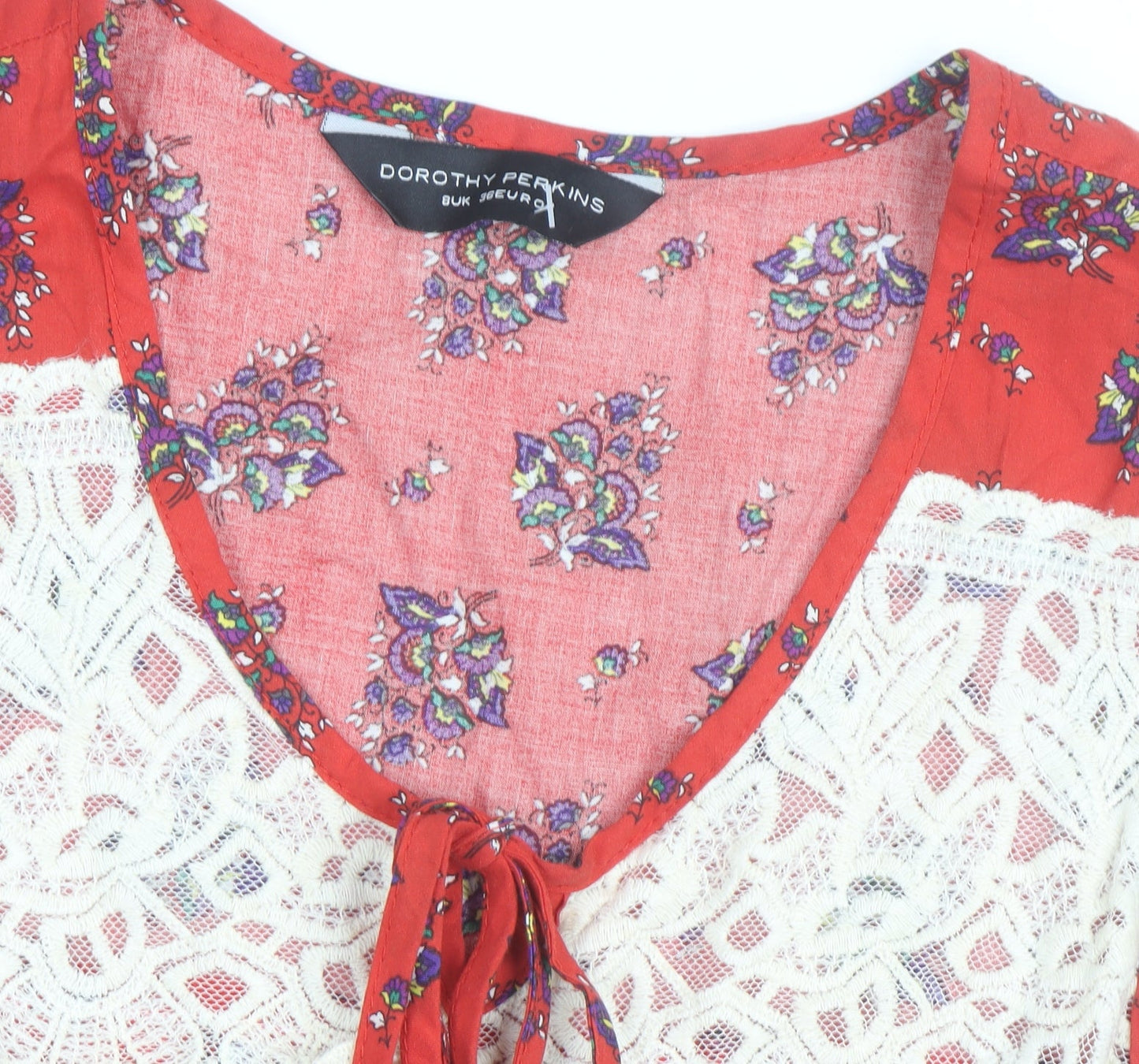 Dorothy Perkins Womens Red Lace Boho Floral A-Line Dress Size 8