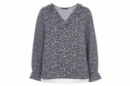 Marks and Spencer Women's Blue Polka Dot Ruffle Blouse Size 12