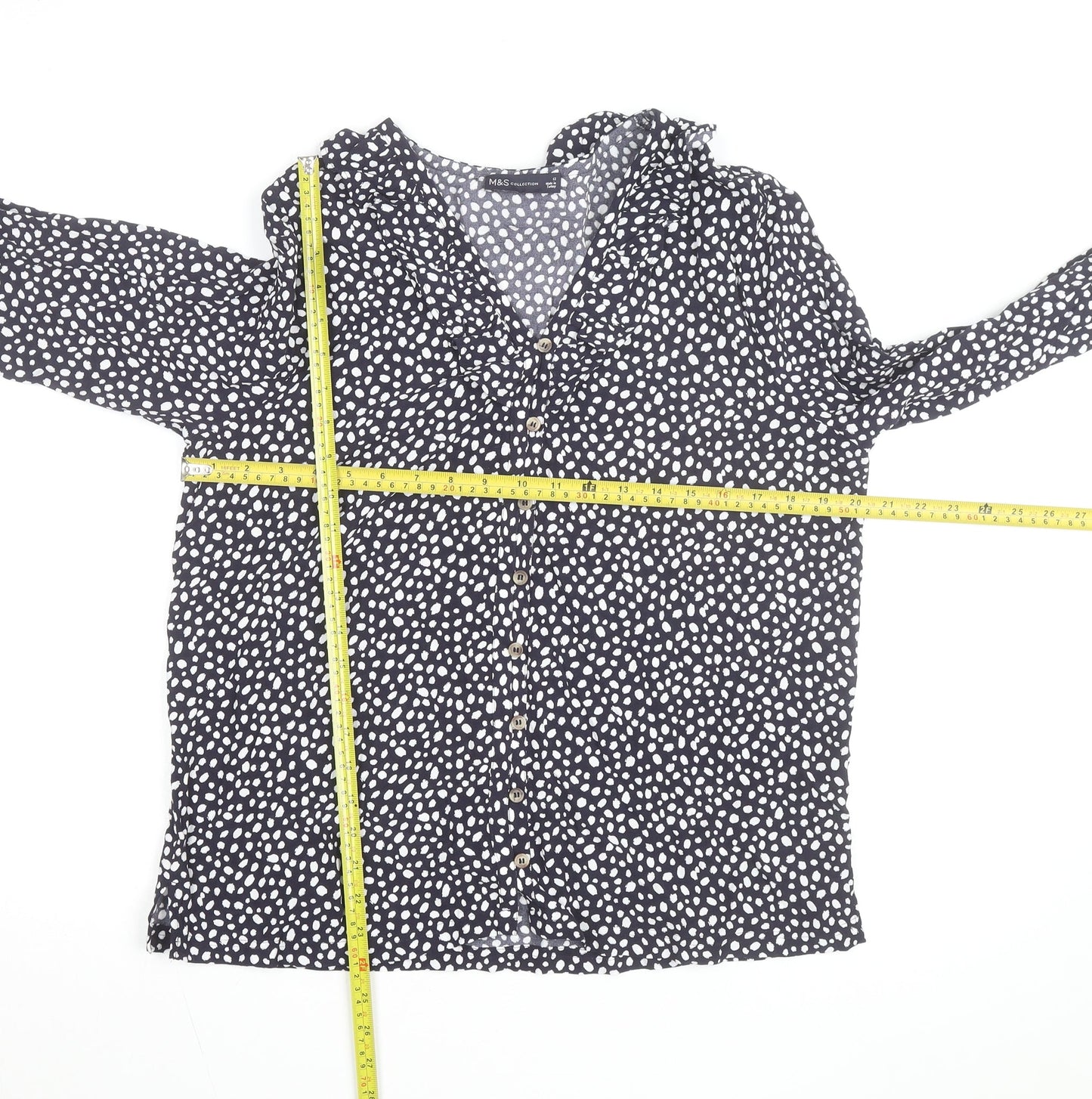 Marks and Spencer Women's Blue Polka Dot Ruffle Blouse Size 12