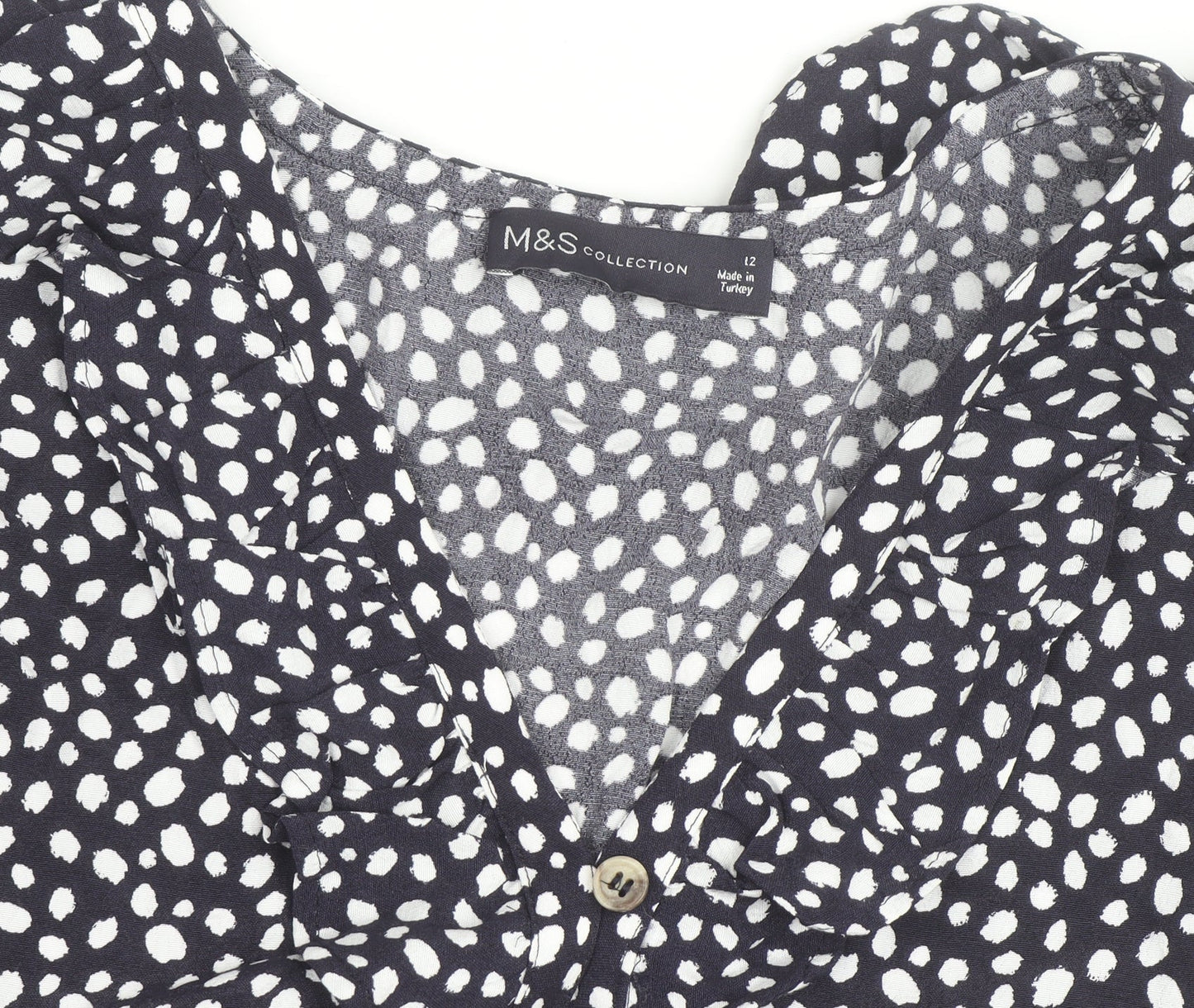 Marks and Spencer Women's Blue Polka Dot Ruffle Blouse Size 12