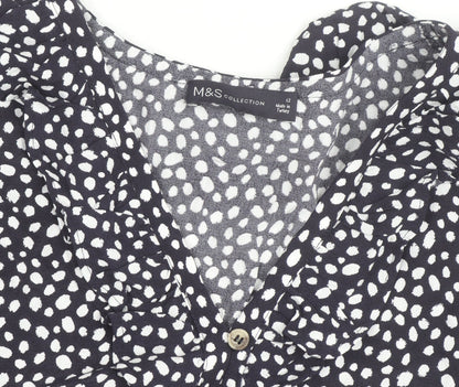 Marks and Spencer Women's Blue Polka Dot Ruffle Blouse Size 12