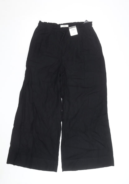 Marks and Spencer Womens Black Size 12 Regular Linen Wide-Leg Trousers