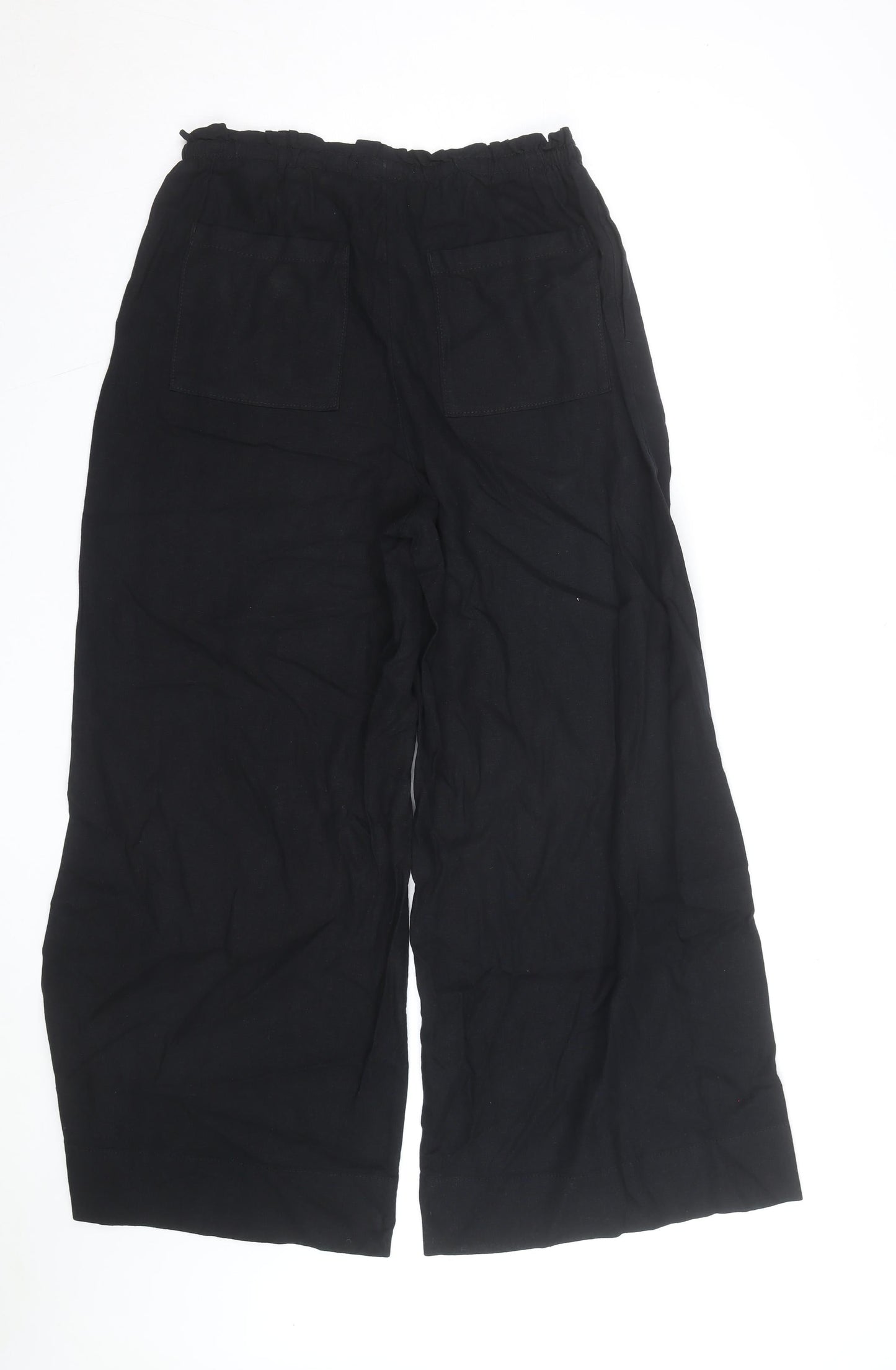 Marks and Spencer Womens Black Size 12 Regular Linen Wide-Leg Trousers