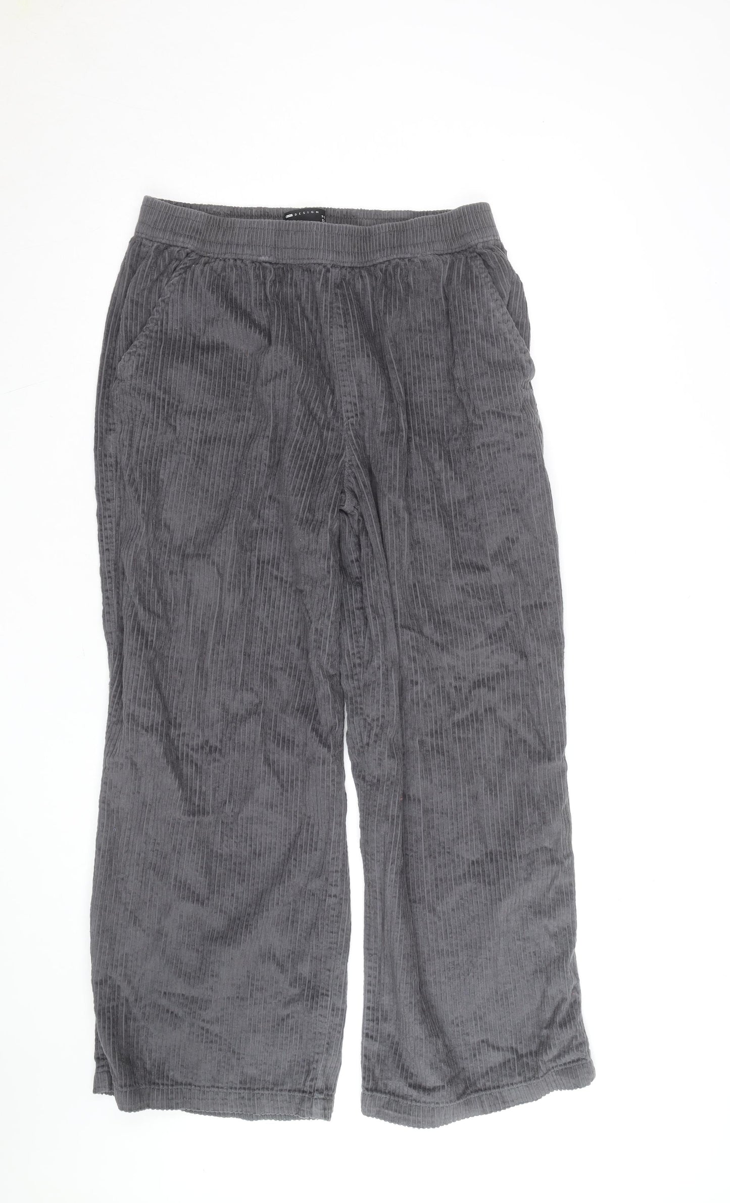 ASOS DESIGN Women Grey Corduroy Wide-Leg Trousers UK 14