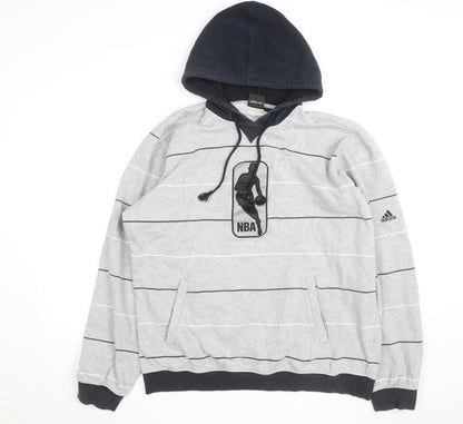 Adidas Men's Grey Striped NBA Pullover Hoodie Size L