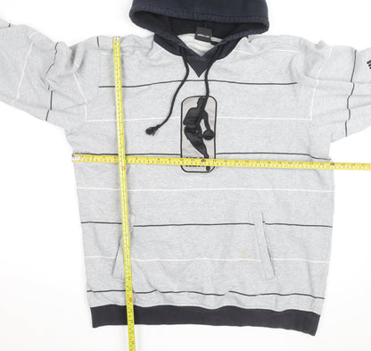 Adidas Men's Grey Striped NBA Pullover Hoodie Size L