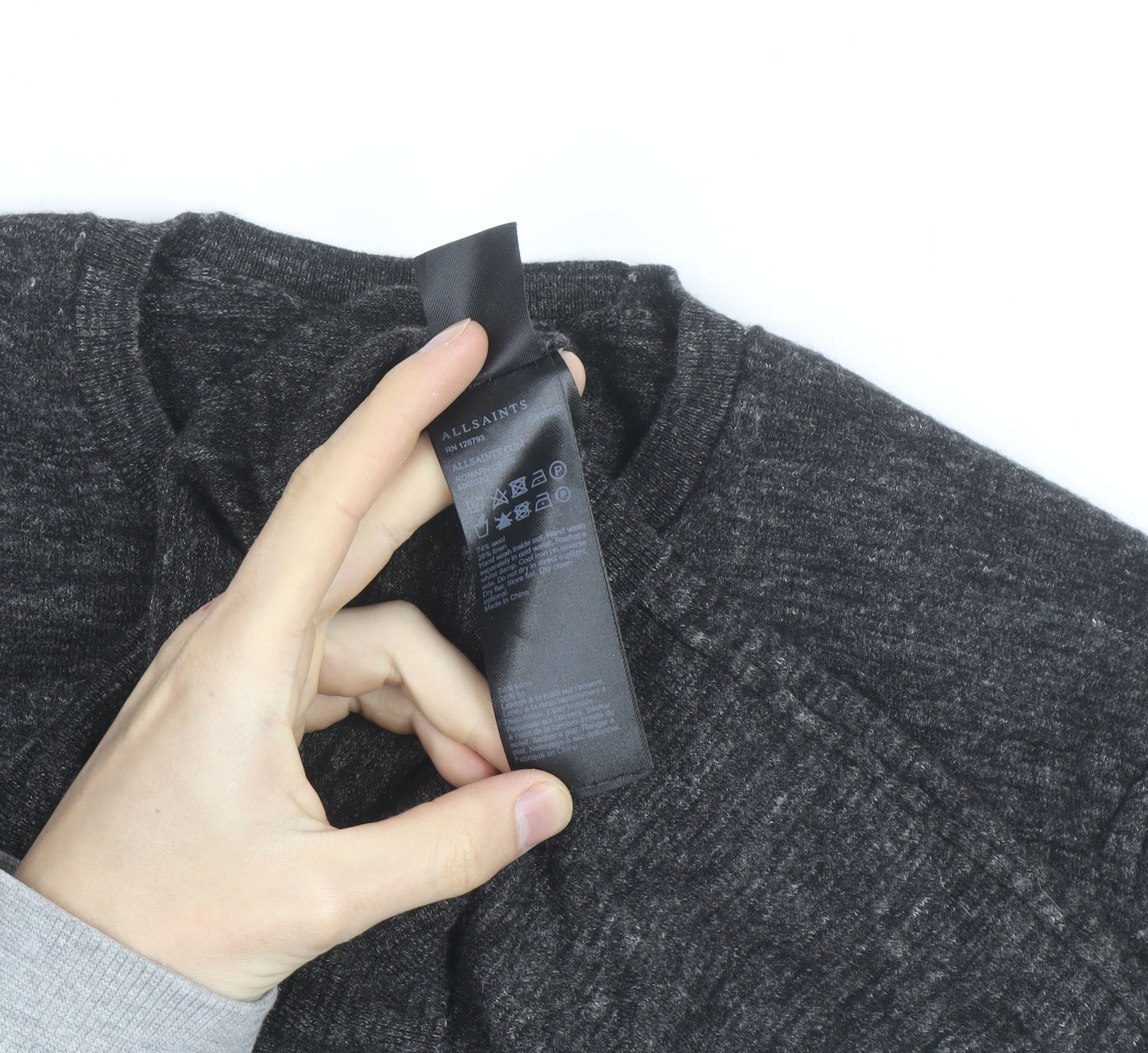 AllSaints Men’s Grey Wool Crew Neck Jumper Size S