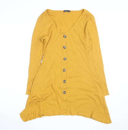 Boohoo Womens Yellow Long Sleeve A-Line Button Jersey Dress Size 12