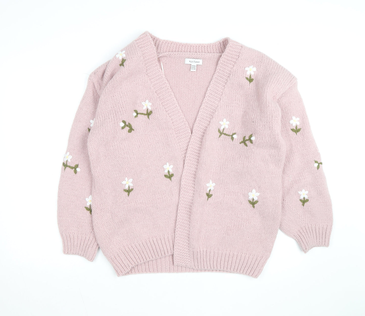 Wild Flower Women Pink Floral Embroidered V-Neck Cardigan M