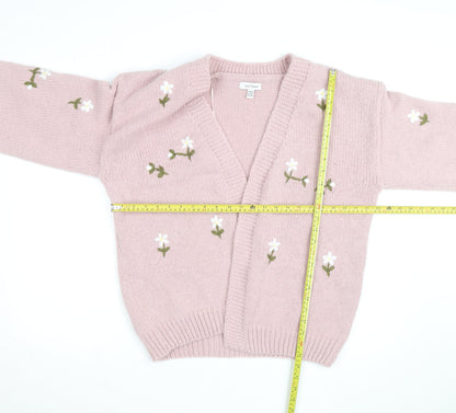 Wild Flower Women Pink Floral Embroidered V-Neck Cardigan M