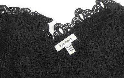 Wild Flower Women's Black V-Neck Lace Trim Knit Jumper Size M