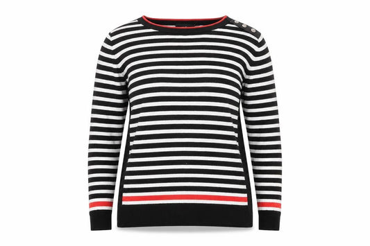 Wallis Women Black White Striped Button Shoulder Jumper Size 14