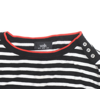 Wallis Women Black White Striped Button Shoulder Jumper Size 14