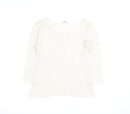 Oasis Women Ivory Open-Knit Scoop Neck 3/4 Sleeve Jumper Size M