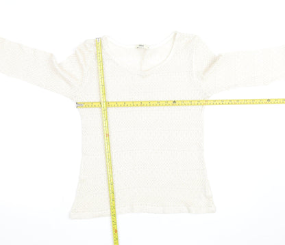 Oasis Women Ivory Open-Knit Scoop Neck 3/4 Sleeve Jumper Size M