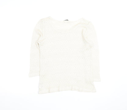 Oasis Women Ivory Open-Knit Scoop Neck 3/4 Sleeve Jumper Size M