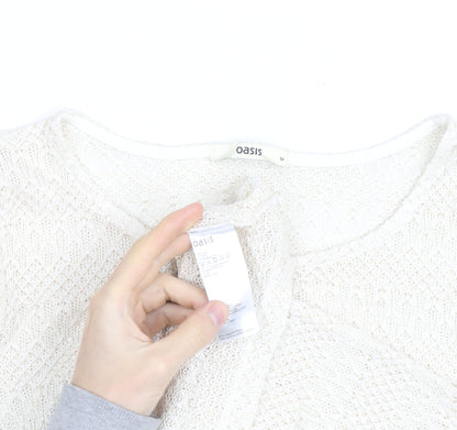 Oasis Women Ivory Open-Knit Scoop Neck 3/4 Sleeve Jumper Size M