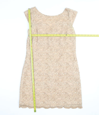 Oasis Women's Beige Lace Sheath Dress Size 10 Sleeveless Knee Length