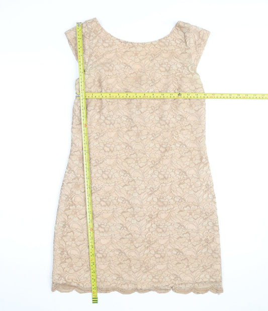 Oasis Women's Beige Lace Sheath Dress Size 10 Sleeveless Knee Length