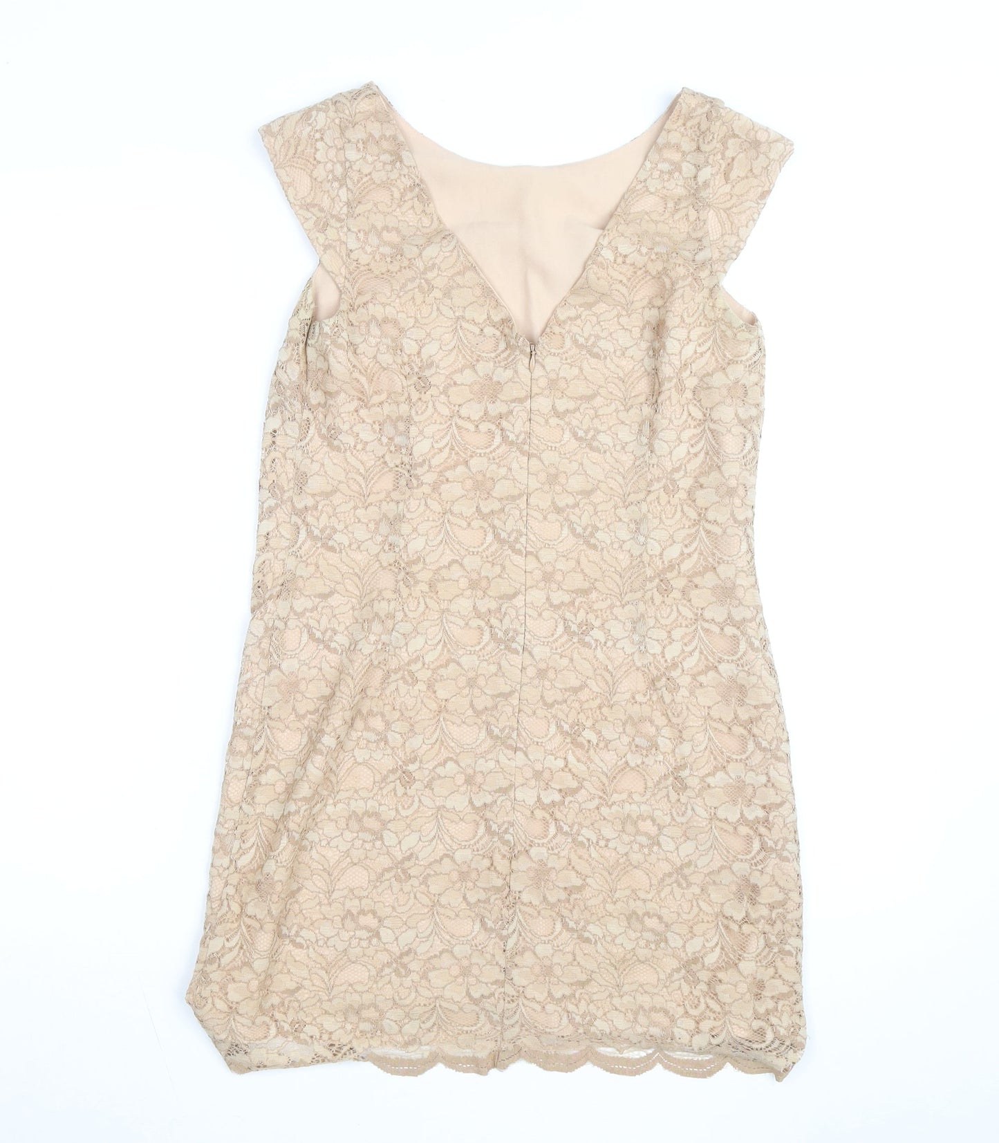 Oasis Women's Beige Lace Sheath Dress Size 10 Sleeveless Knee Length