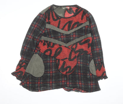 Gerard Womens Red Checked Patchwork Tunic Top Size 16 Wool Blend Long Sleeve