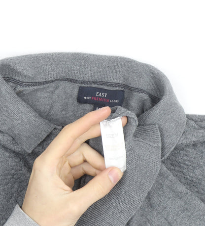 EASY Men's Grey Collared Cotton Henley Jumper Size M