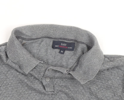 EASY Men's Grey Collared Cotton Henley Jumper Size M
