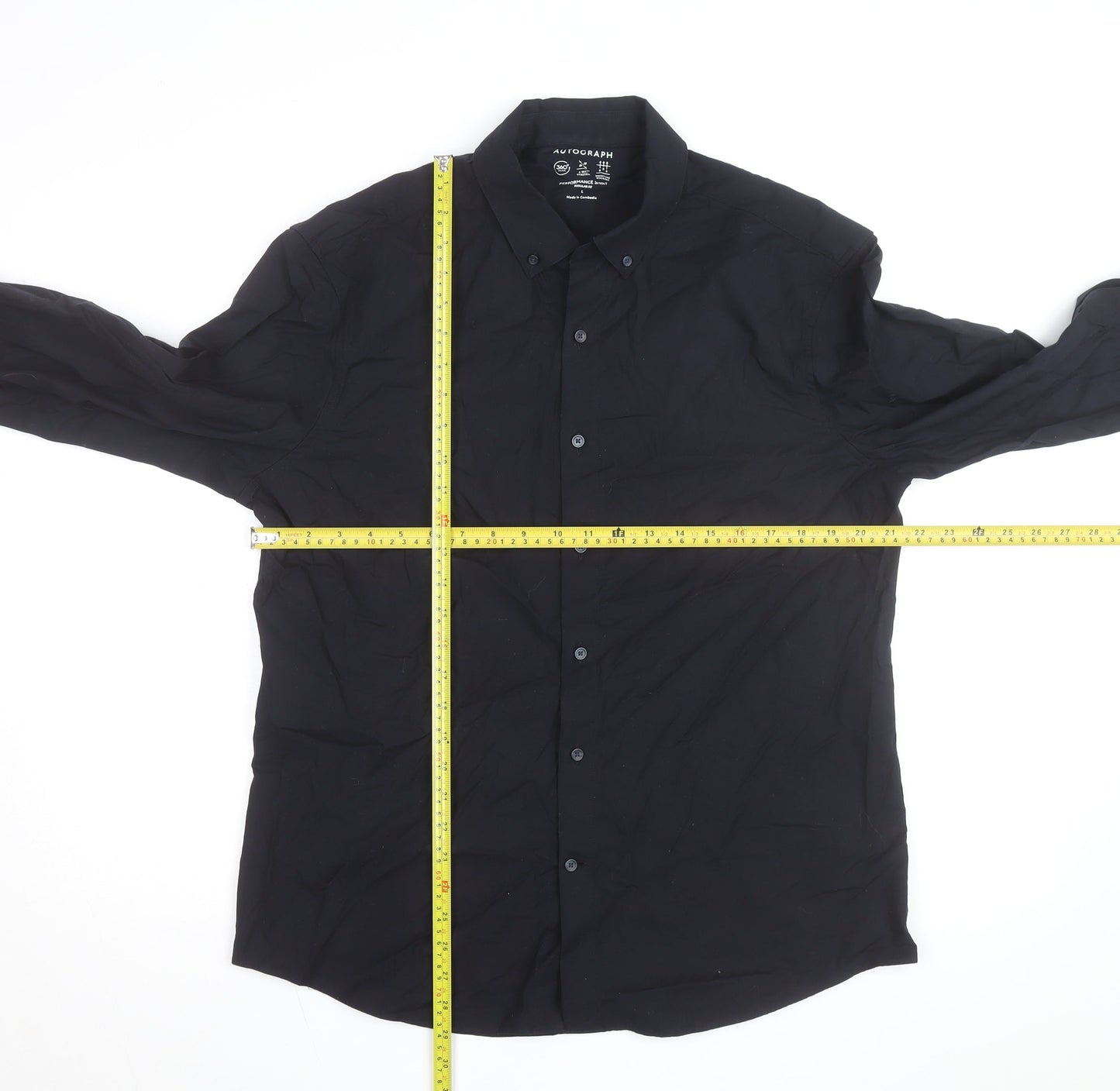 Marks and Spencer Autograph Black Regular Fit Long Sleeve Performance Shirt Men L