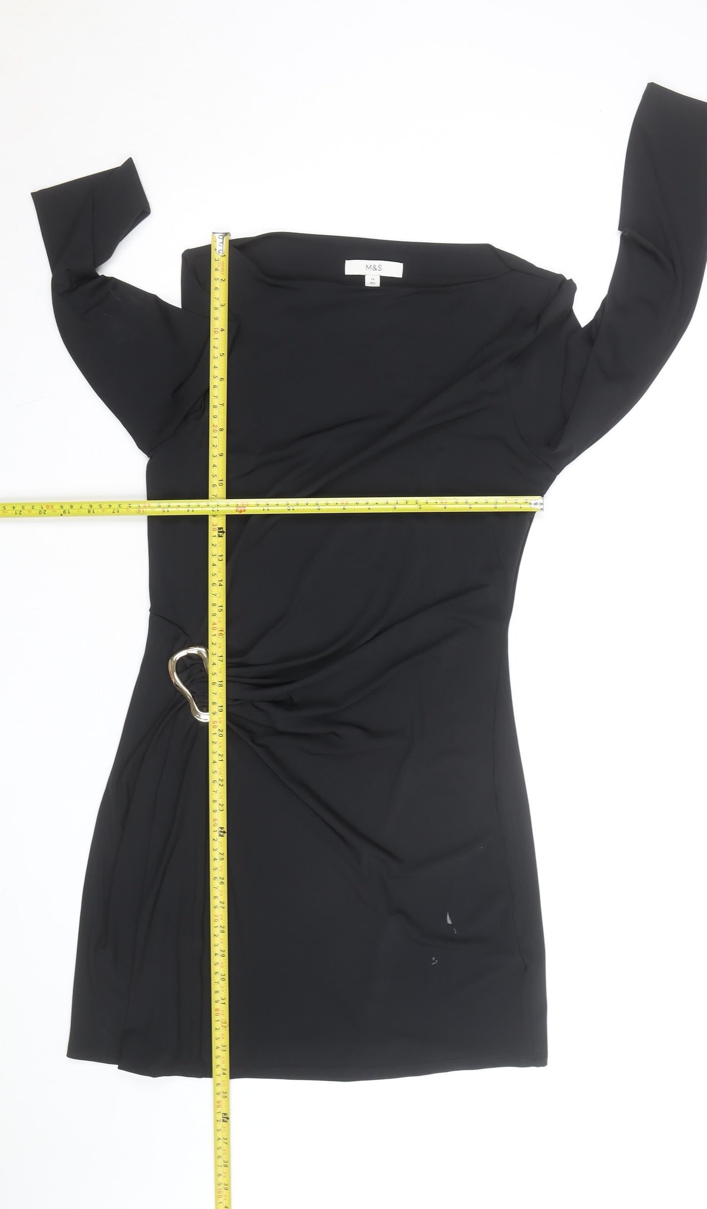 Marks and Spencer Women’s Black Size 14 Bodycon Dress with Buckle Detail