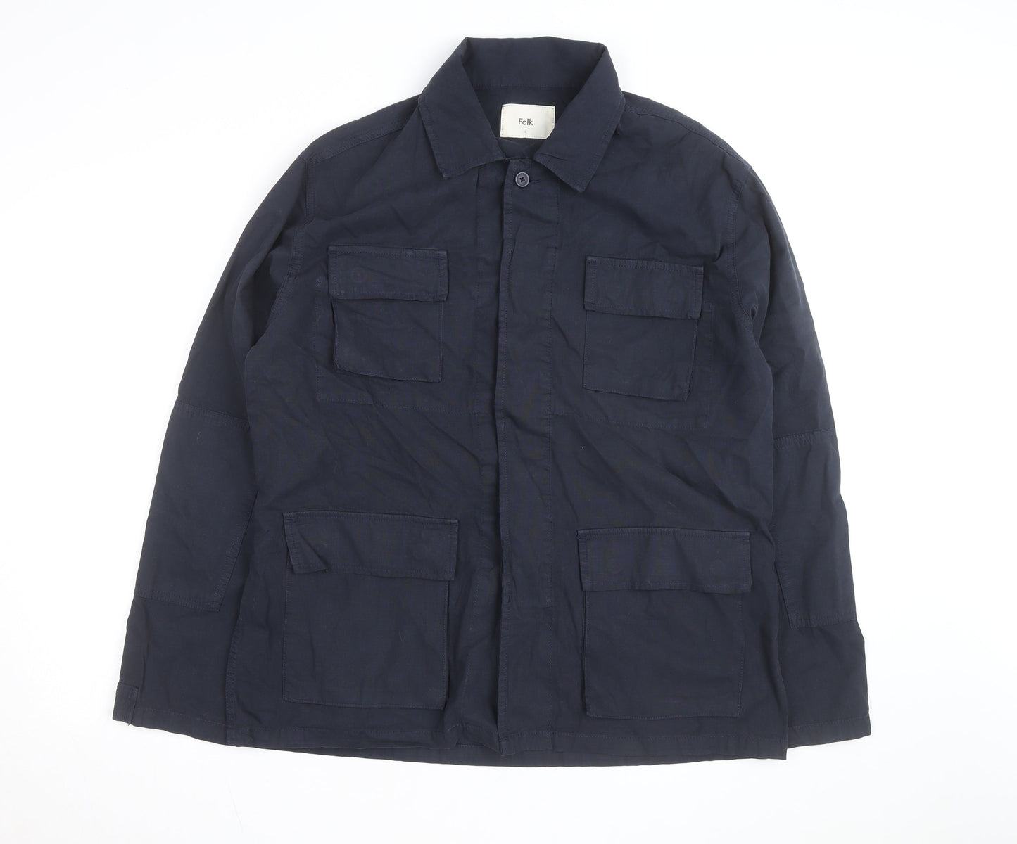 Folk Men's Blue Cotton Button-Up Casual Shirt L