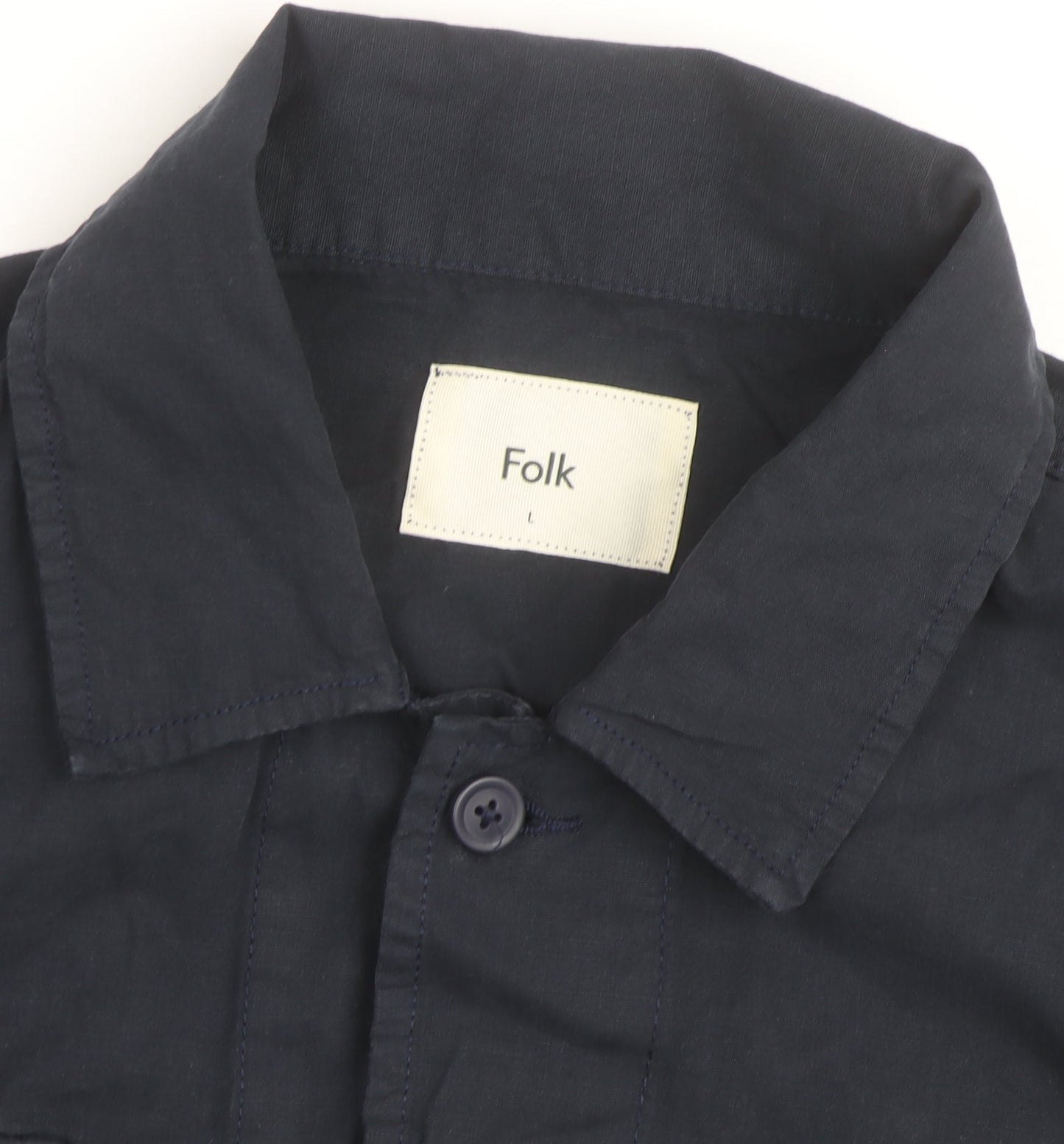 Folk Men's Blue Cotton Button-Up Casual Shirt L