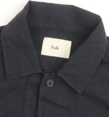 Folk Men's Blue Cotton Button-Up Casual Shirt L