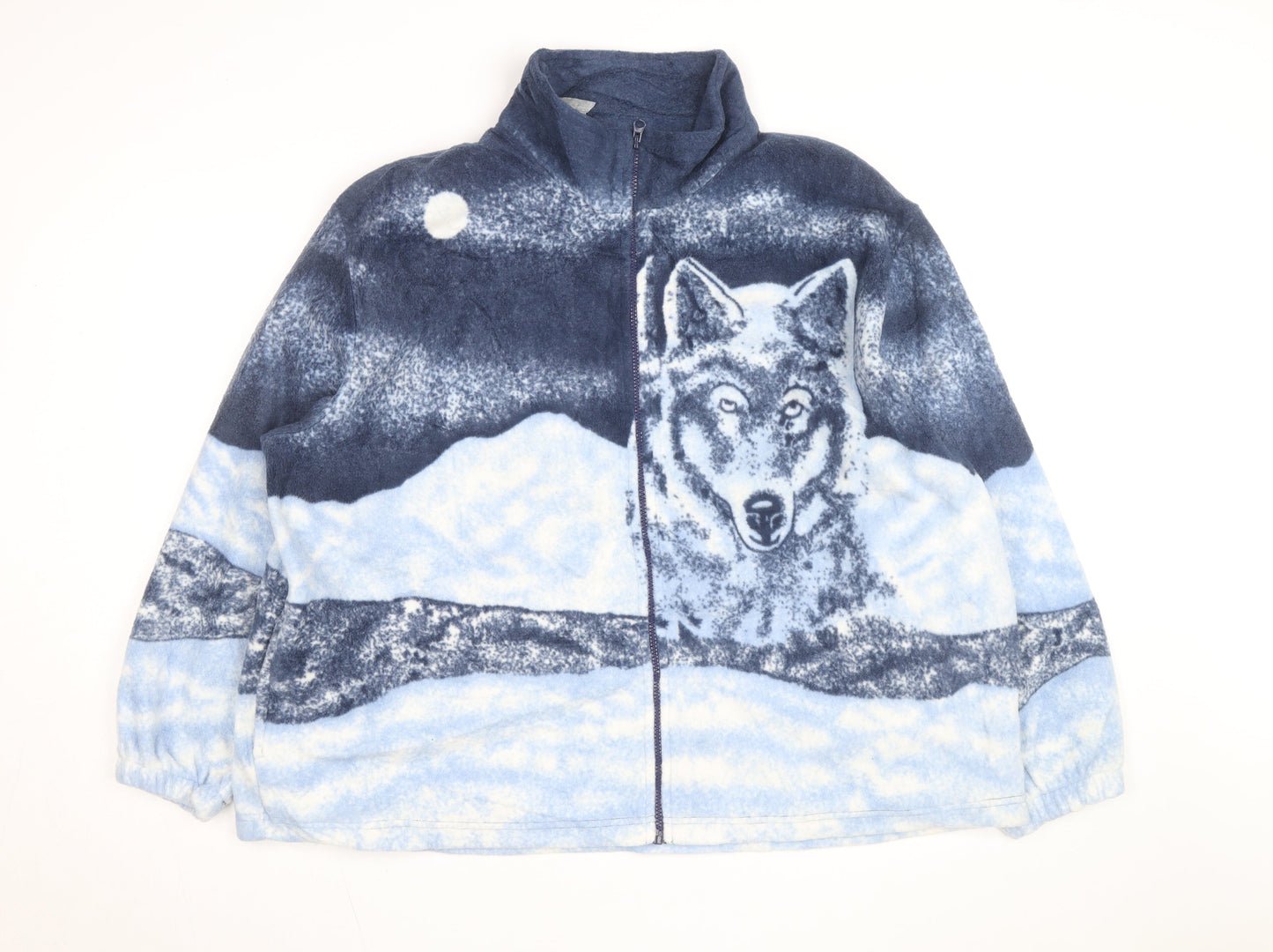 Damart Women Blue Fleece Wolf Print Full Zip Jacket Size 22