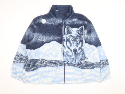 Damart Women Blue Fleece Wolf Print Full Zip Jacket Size 22