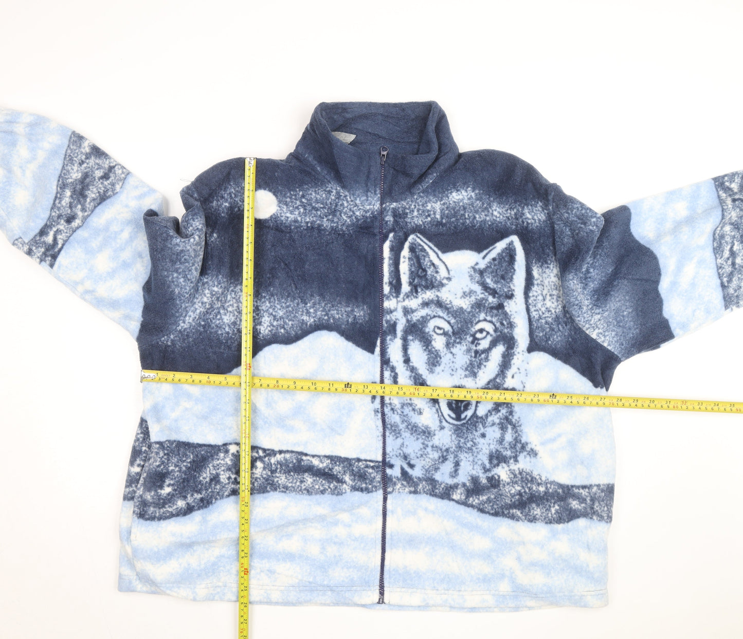 Damart Women Blue Fleece Wolf Print Full Zip Jacket Size 22