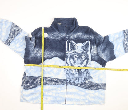 Damart Women Blue Fleece Wolf Print Full Zip Jacket Size 22