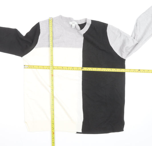 Marks and Spencer Women's Grey Black Ivory Colour Block Jumper Size 12