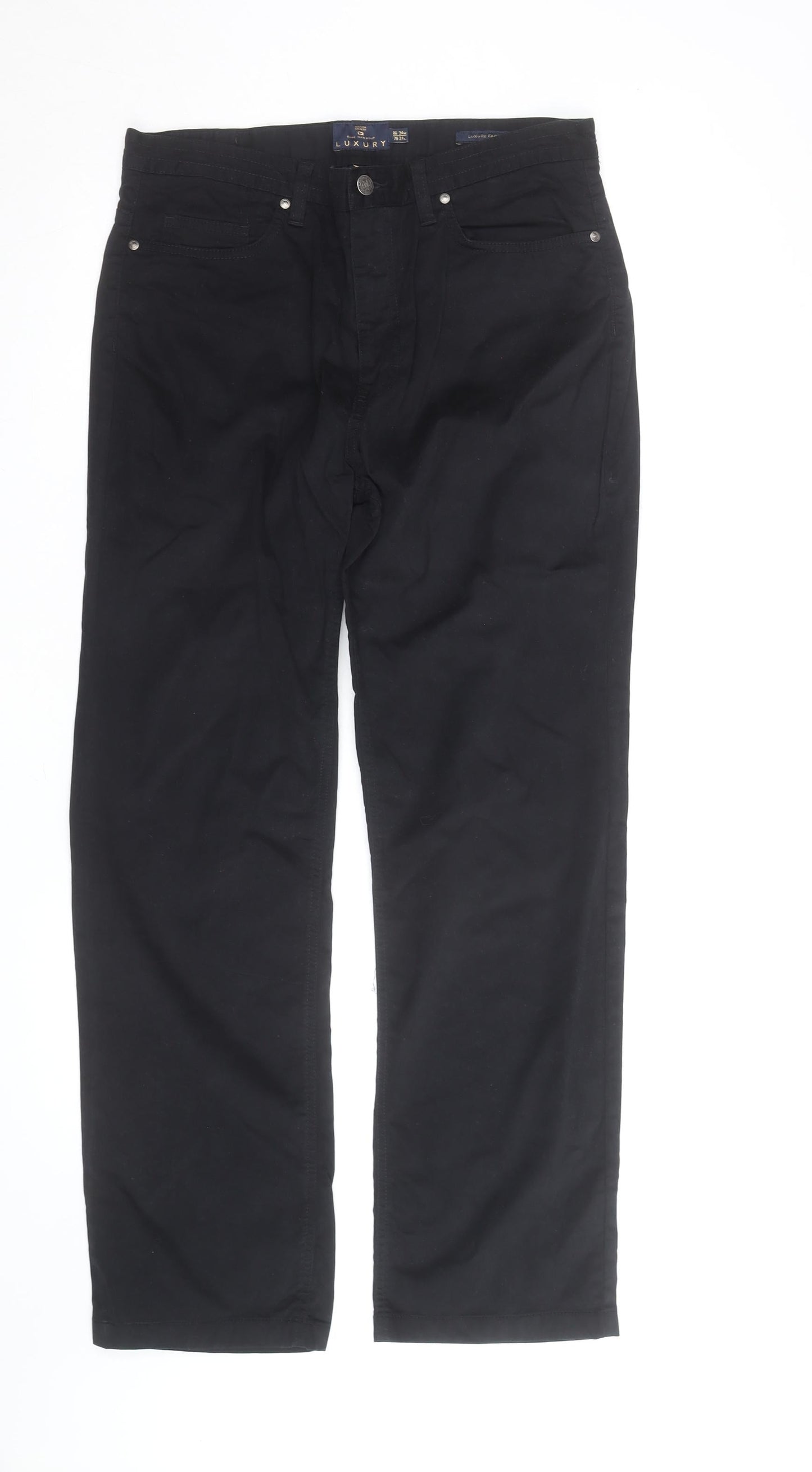 Marks and Spencer Blue Harbour Black Mens Chino Trousers 34W 31L Cotton Blend